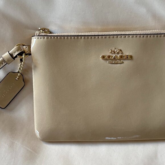 Coach Patent Leather Small Wristlet Wallet Beechwood Champagne Ivory - Picture 8 of 8